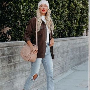 VICI REN BUTTON DOWN FLEECE JACKET - BROWN